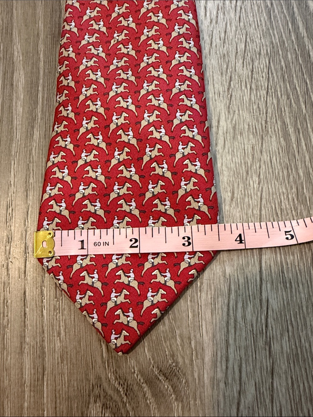 Hermes Paris Vintage Equestrian Jockey Pattern Print Men’s Silk Crimson Red Tie - Picture 6 of 9